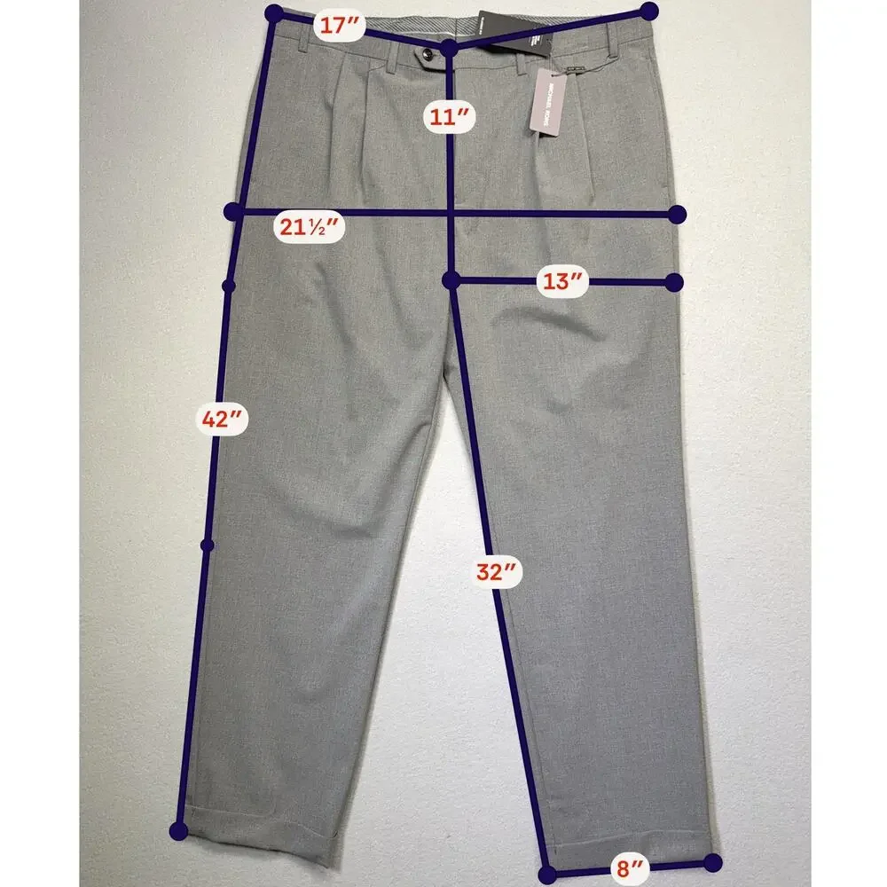 Michael Kors Men's Pleated Solid Classic Fit Pants Gray 33x32 $95